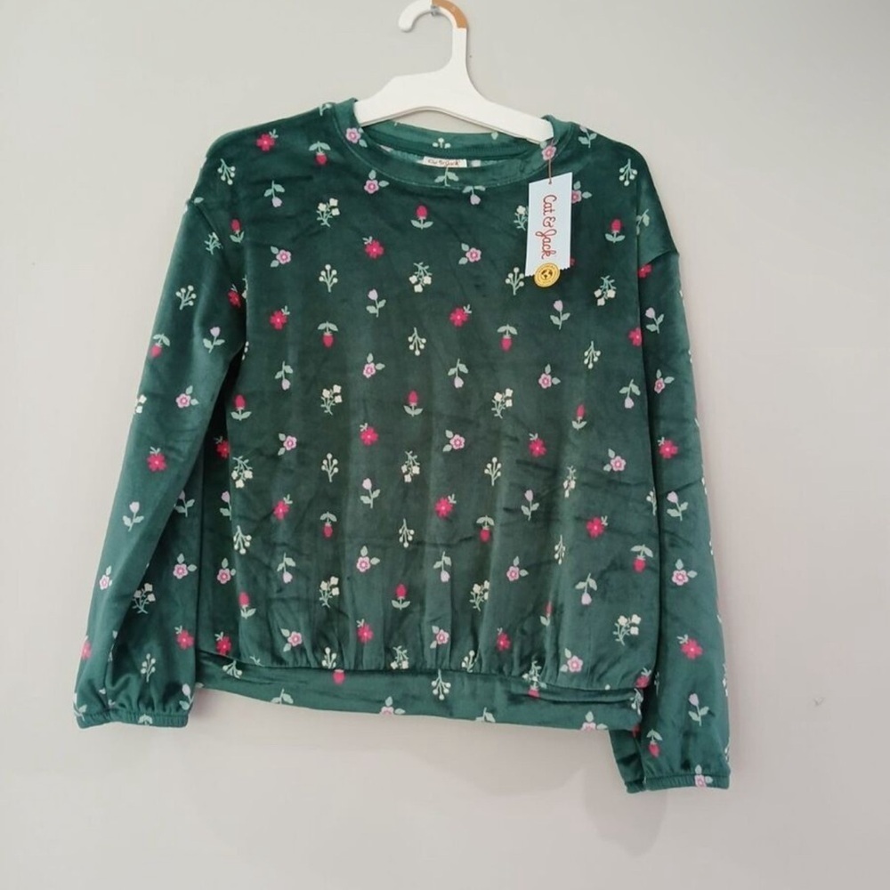 Cat & Jack Dark Green Floral Sweater size 12 months. Nwt